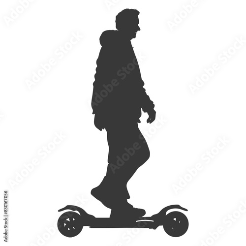 silhouette elderly man riding hoverboard black color only