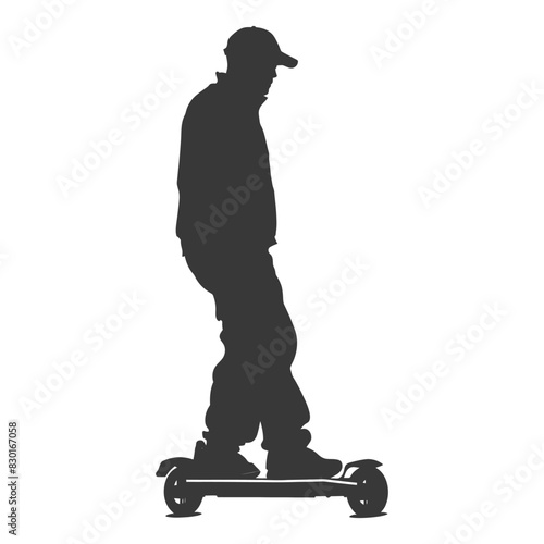 silhouette elderly man riding hoverboard black color only