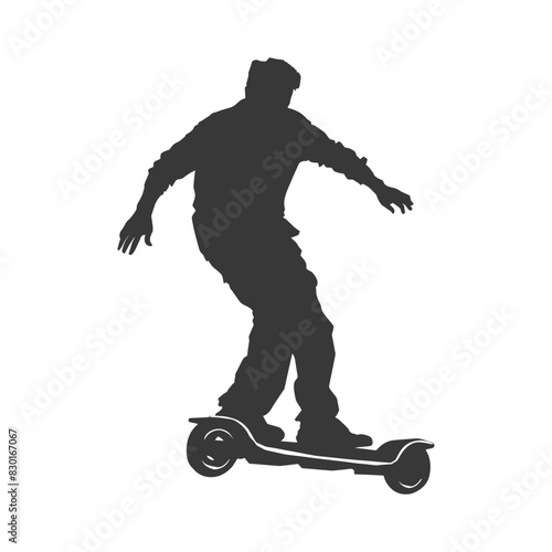 silhouette elderly man riding hoverboard black color only