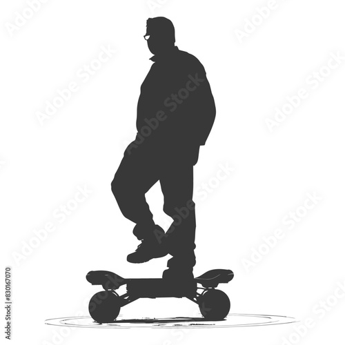 silhouette elderly man riding hoverboard black color only