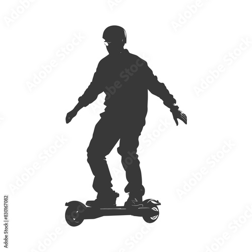 silhouette elderly man riding hoverboard black color only