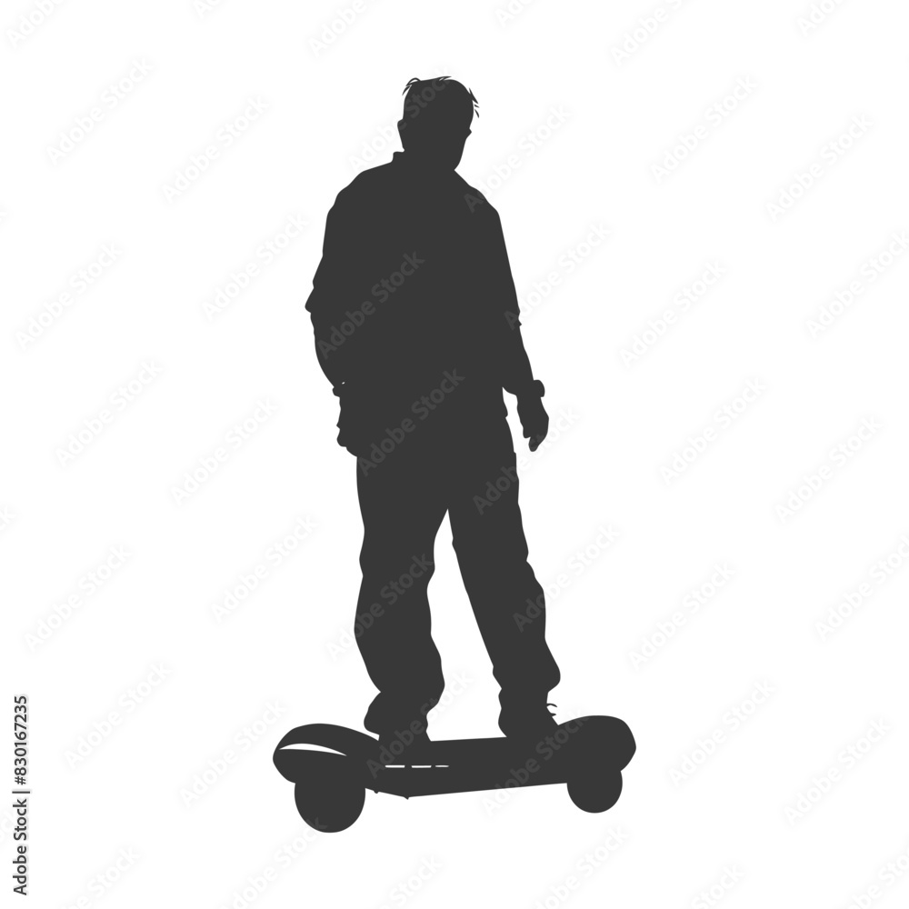 silhouette elderly man riding hoverboard black color only silhouette elderly man riding hoverboard black color only