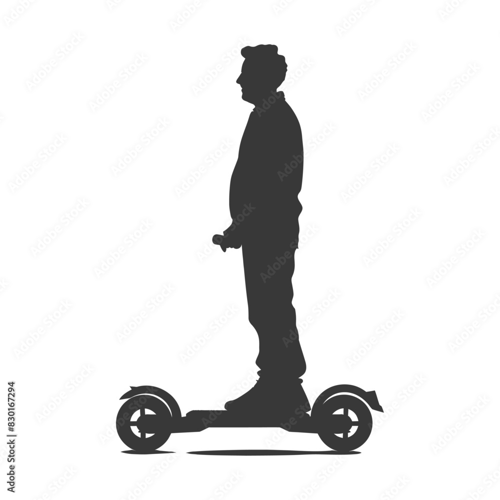 silhouette elderly man riding hoverboard black color only silhouette elderly man riding hoverboard black color only