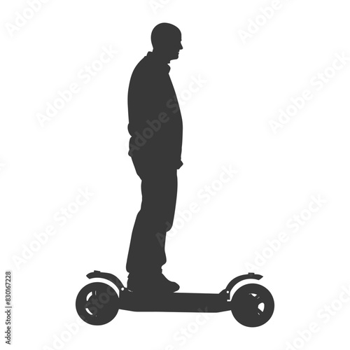 silhouette elderly man riding hoverboard black color only