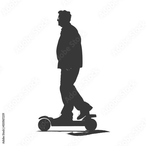 silhouette elderly man riding hoverboard black color only