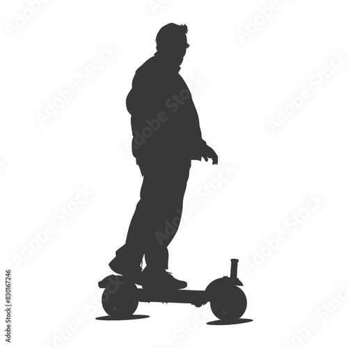 silhouette elderly man riding hoverboard black color only