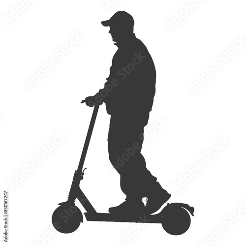 silhouette elderly man riding hoverboard black color only