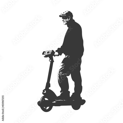 silhouette elderly man riding hoverboard black color only