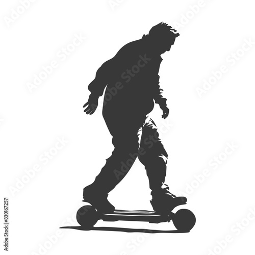 silhouette elderly man riding hoverboard black color only