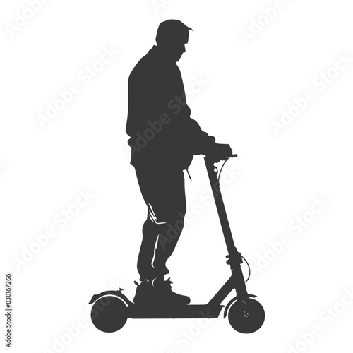 silhouette elderly man riding hoverboard black color only