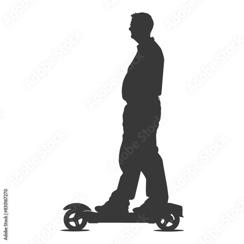 silhouette elderly man riding hoverboard black color only