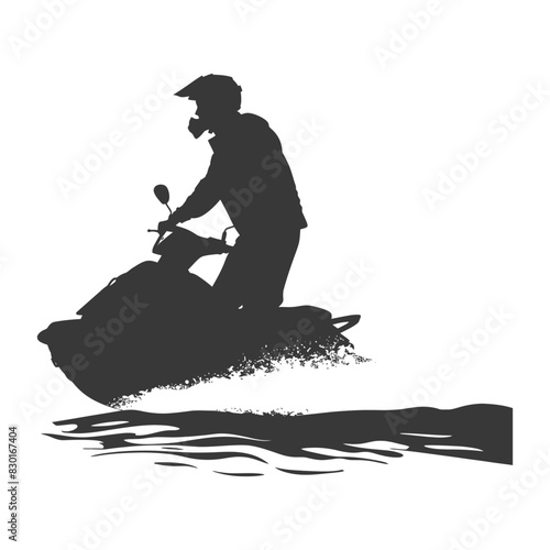 silhouette elderly man riding jet ski full body black color only