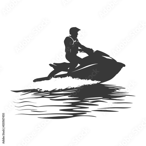 silhouette elderly man riding jet ski full body black color only