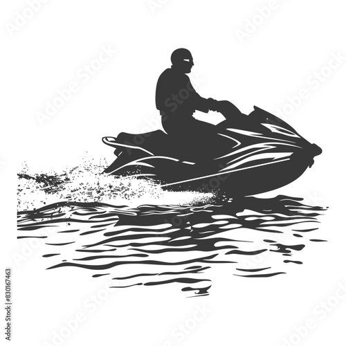 silhouette elderly man riding jet ski full body black color only