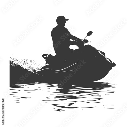 silhouette elderly man riding jet ski full body black color only