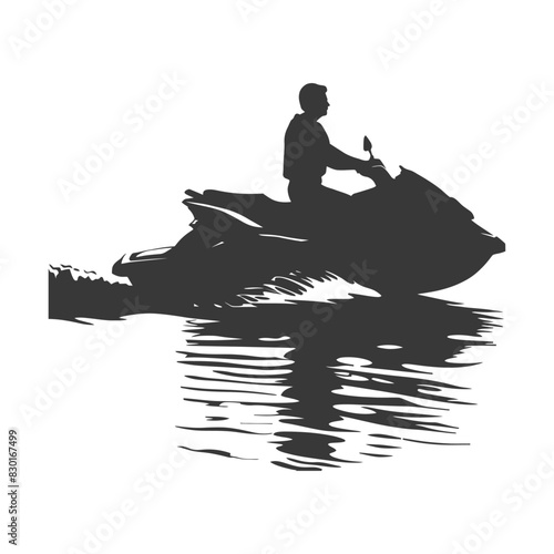 silhouette elderly man riding jet ski full body black color only