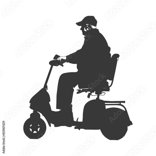 silhouette elderly man riding mobility scooter black color only