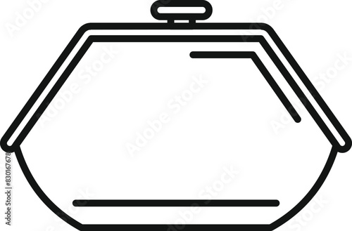 Simple black and white line art vector depiction of a fashionable clutch purse
