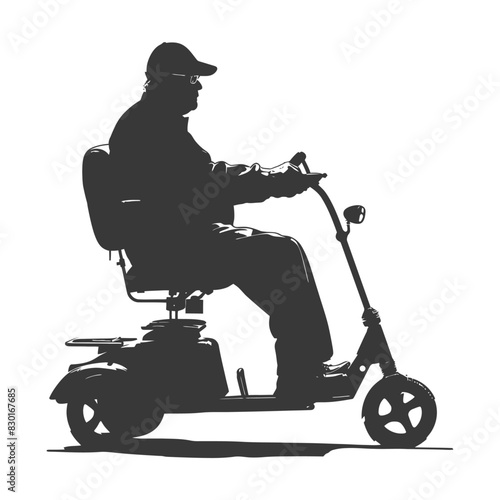 silhouette elderly man riding mobility scooter black color only