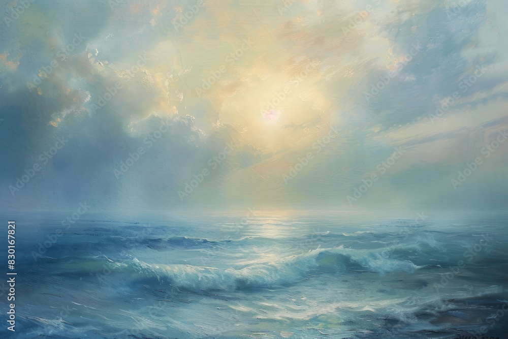 A painting of a cloudy sky with a sun in the middle A painting of a cloudy sky with a sun in the middle