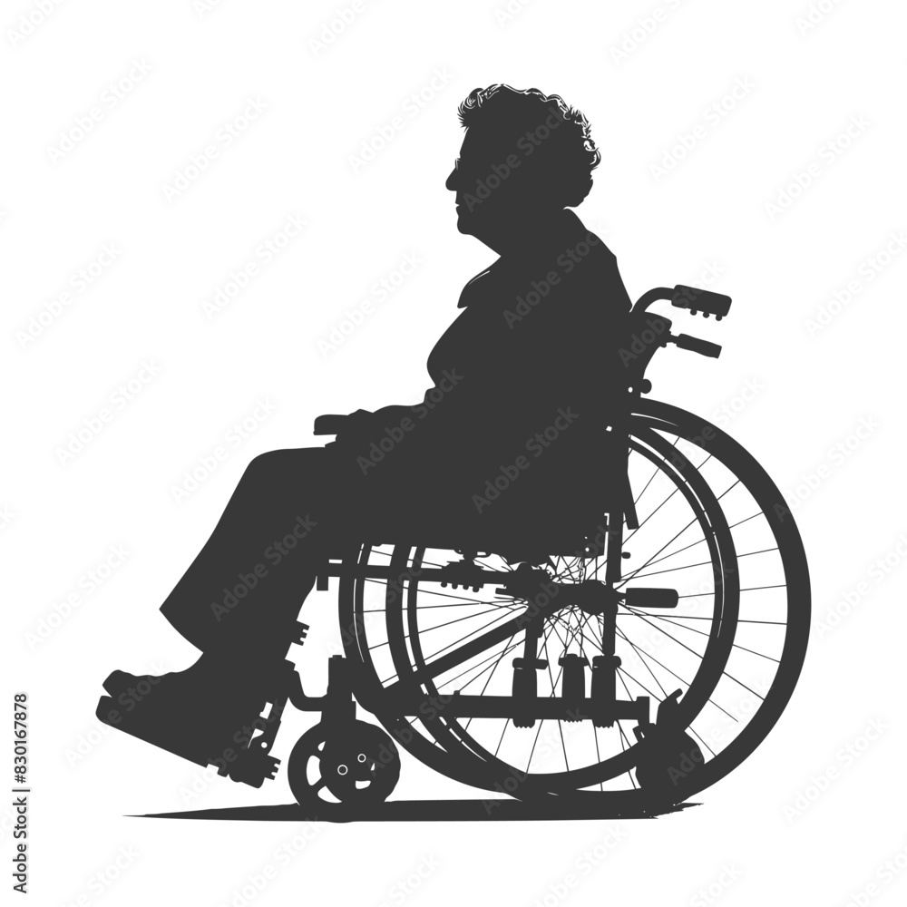 Obraz premium silhouette elderly woman in a wheelchair black color only