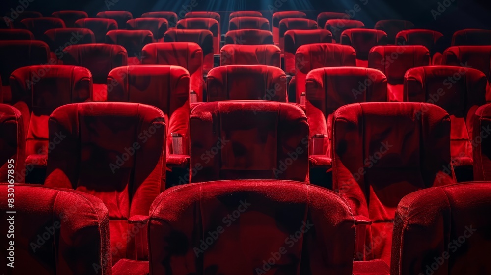 Obraz premium Empty red theater seats, close-up.