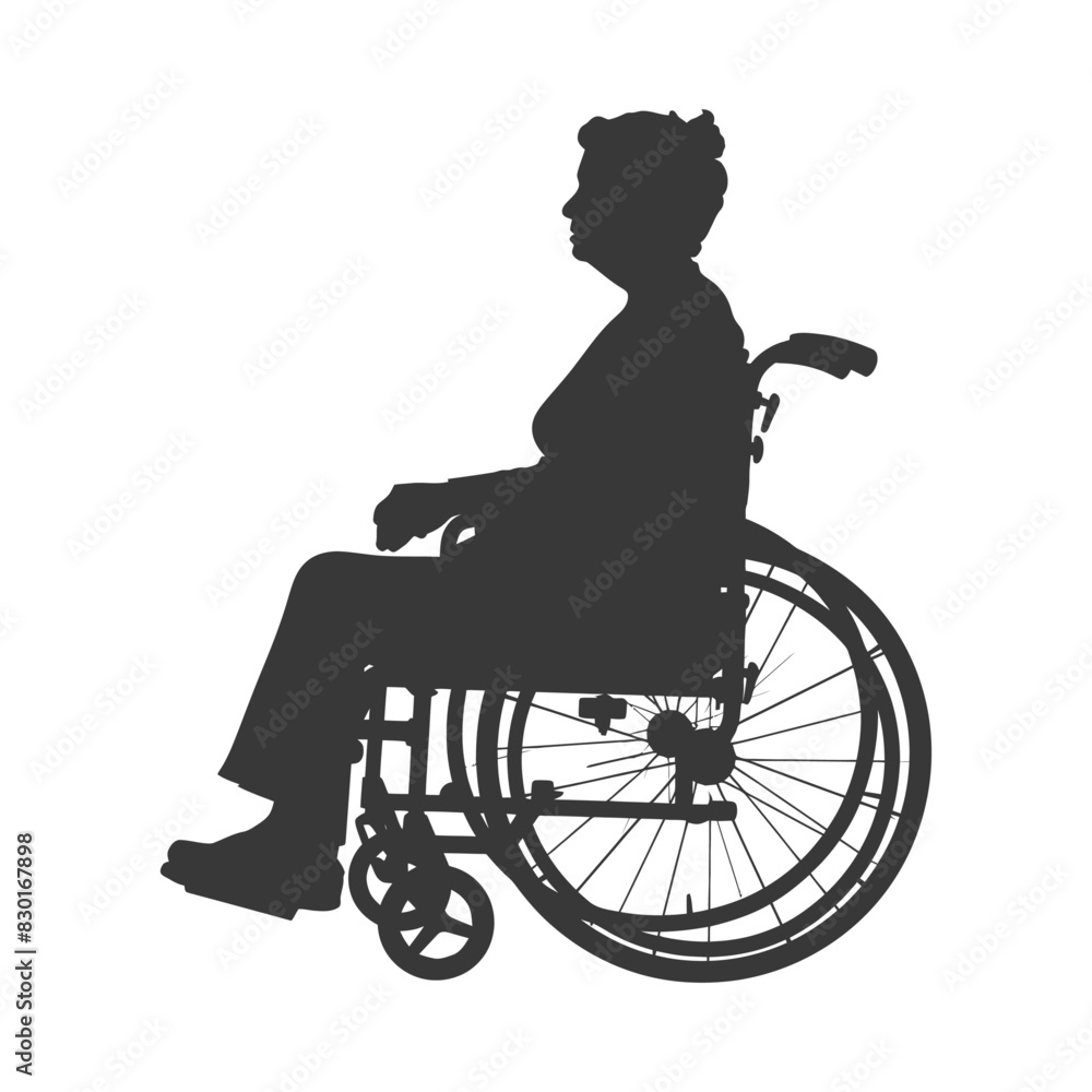 silhouette elderly woman in a wheelchair black color only