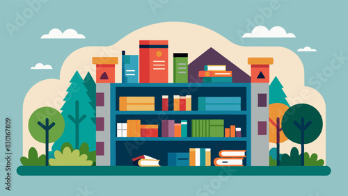 A neighborhood library showcasing a display of books filled with insightful and mindful verses.. Vector illustration