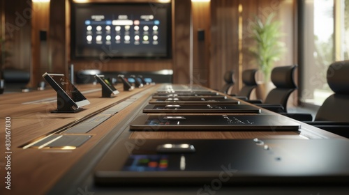 Wallpaper Mural 3D render of conference table with equipment.

 Torontodigital.ca