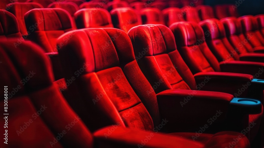 Obraz premium Empty red theater seats, close-up.