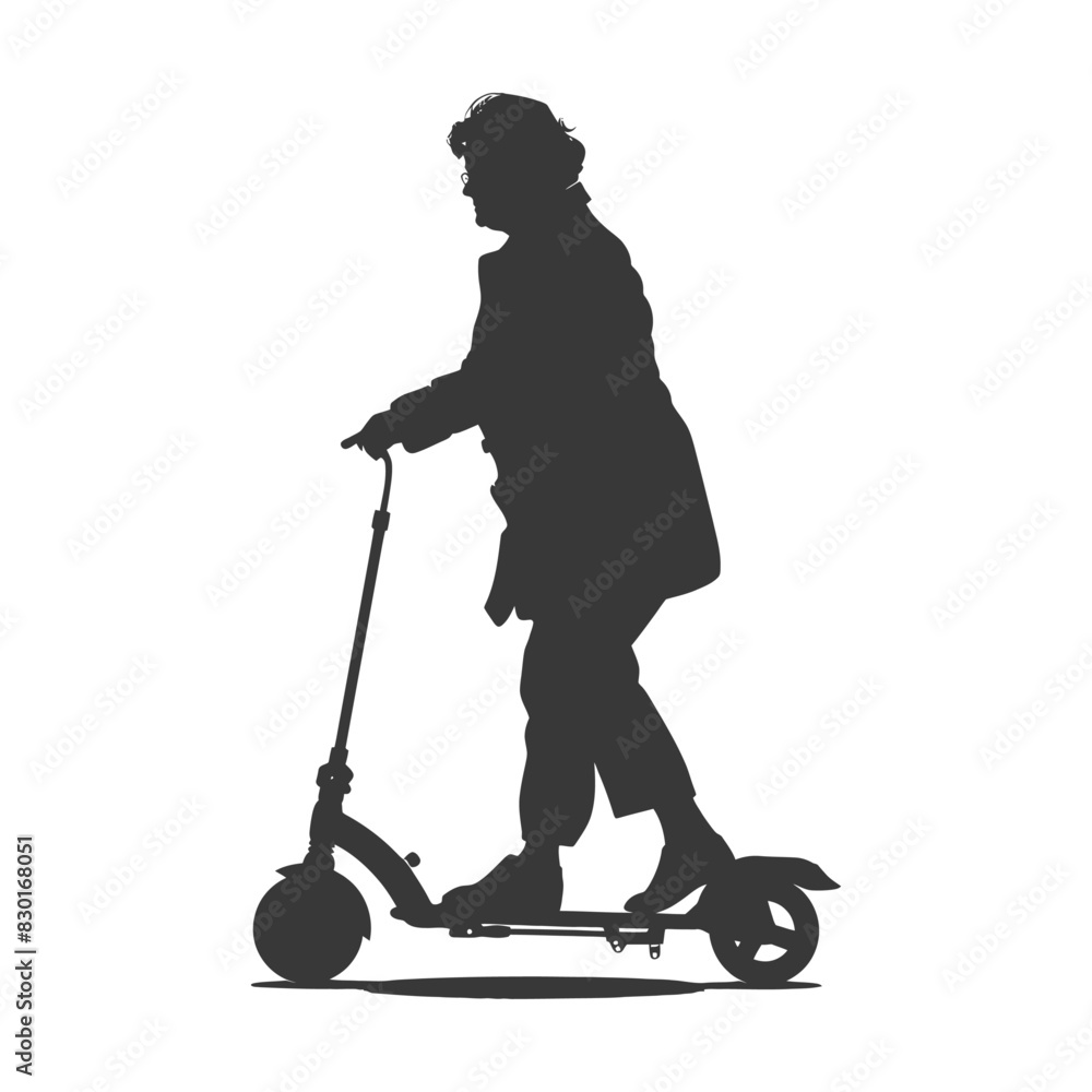 silhouette elderly woman riding electric scooter black color only silhouette elderly woman riding electric scooter black color only