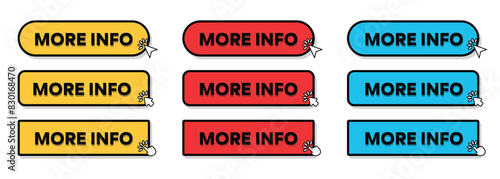 Set of More Info Button with hand pointer or arrow pointer vector illustration