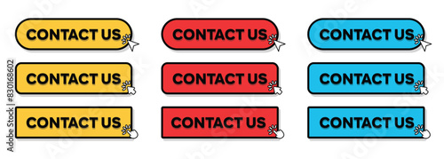Set of Contact Us Button with hand pointer or arrow pointer vector illustration