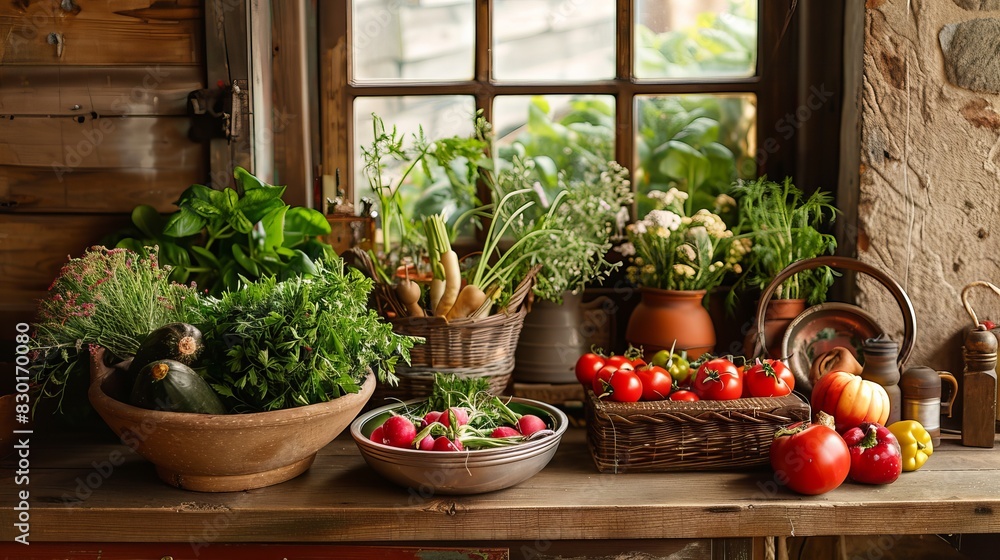 Farm-to-Table Cooking: A rustic kitchen scene featuring fresh produce from a nearby farm, showcasing the journey from farm to kitchen. Farm-to-Table Cooking: A rustic kitchen scene featuring fresh produce from a nearby farm, showcasing the journey from farm to kitchen.