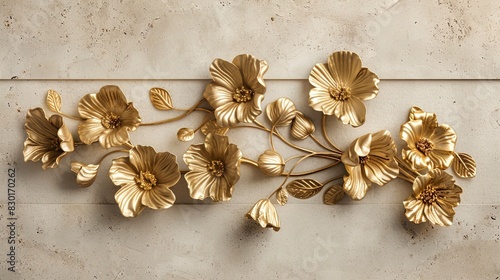 Beautiful voluminous flowers, stucco molding on a plaster wall. © Terablete