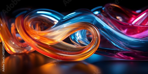 Neon tubes create a swirling vortex of colors, causing disorientation at high speed. Concept Neon Art, Optical Illusion, Colorful Vortex, High Speed, Disorientation photo