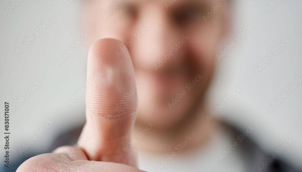 Obraz premium Close-up of a person’s fingertip, focus on fingerprint patterns, identification, biometric technology, security, personal uniqueness.