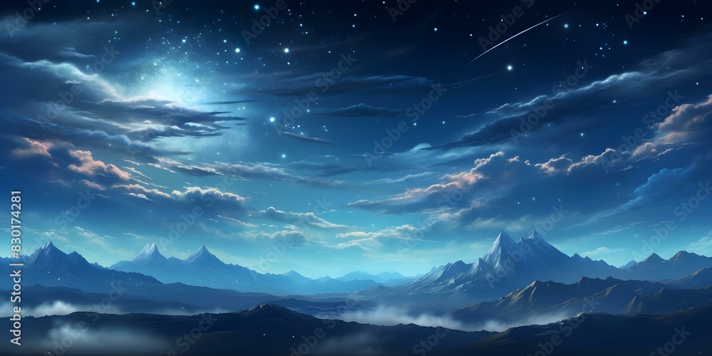 Fantasy Anime Sky Wallpaper: Falling Stars and Starry Night View. Concept Fantasy Anime, Sky Wallpaper, Falling Stars, Starry Night, View