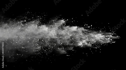 Fine particles of smoke dust swirl and scatter across a blank canvas.
