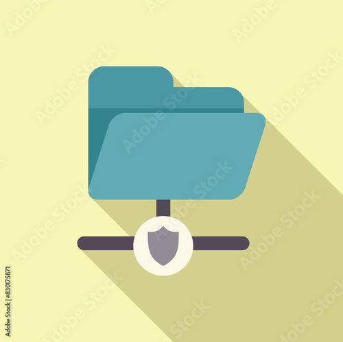 Flat design illustration of a blue folder with a security shield, representing data protection