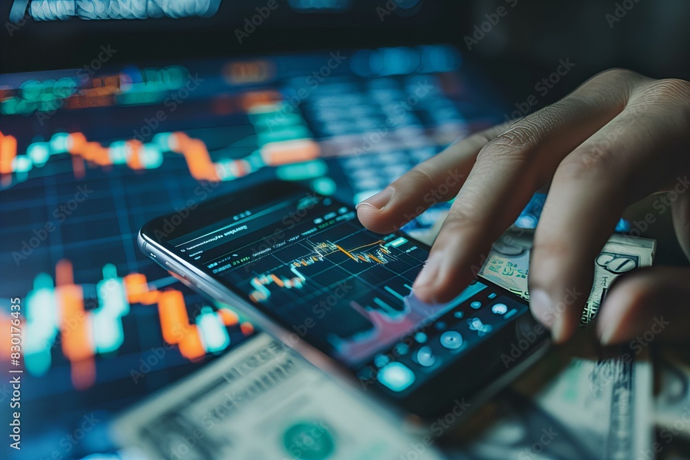 Obraz premium Person using smartphone to display stock market data