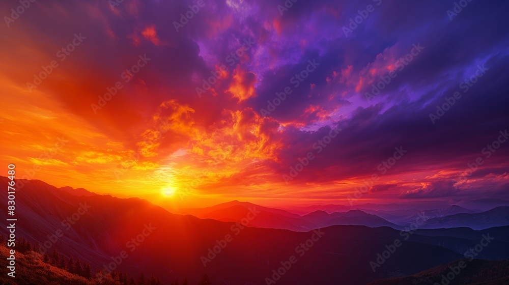 sunset over the mountains. sunset over the mountains.