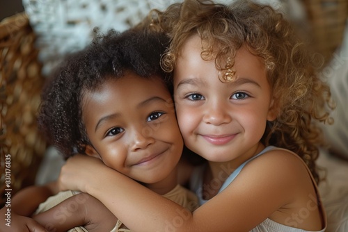 Two children embracing each other photo