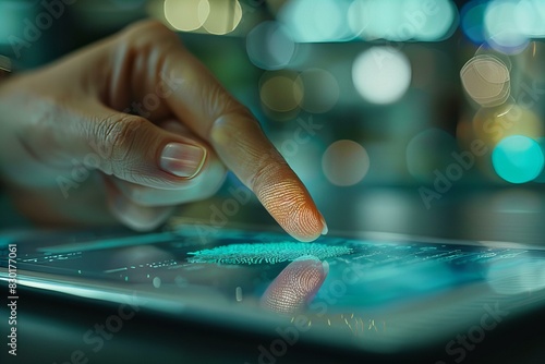 Person using touch screen to scan finger on tablet