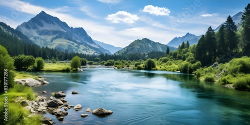 Cloudy Scenic View of Lac David with Belledonne Mountain Range in Isère French Alps. Concept Scenic Views, Lac David, Belledonne Mountain Range, Isère French Alps, Cloudy Sky