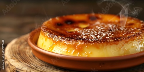 How about: "Classic Spanish Crema Catalana Dessert with Custard Base and Caramelized Sugar Topping". Concept Desserts, Crema Catalana, Spanish cuisine, Custard, Caramelized sugar