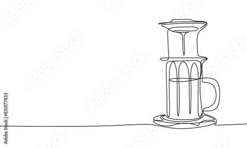 The Aeropress one line continuous. Line art Aeropress. Hand drawn vector art.