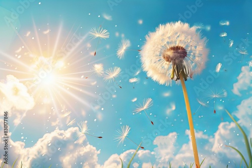 Dandelion blowing seeds wind photo
