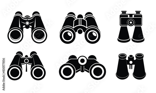 Collection of binoculars, silhouette. Hand drawn vector art.