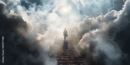 Ascending to Heaven: A Journey Through Clouds After Death. Concept Life after Death, Spiritual Journey, Heavenly Realms, Navigating Clouds, Beyond the Veil